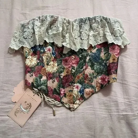 Lacemade Lace & Floral Corset Top – Romantic Cottagecore Elegance - Picture 2 of 5